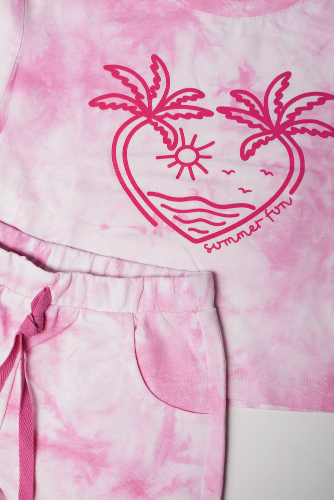 Tie Dye T-Shirt And Shorts Set Pink (1)