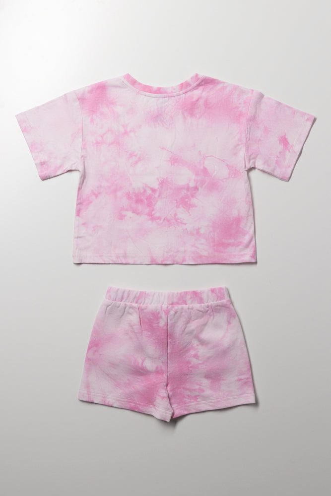 Tie Dye T-Shirt And Shorts Set Pink (2)
