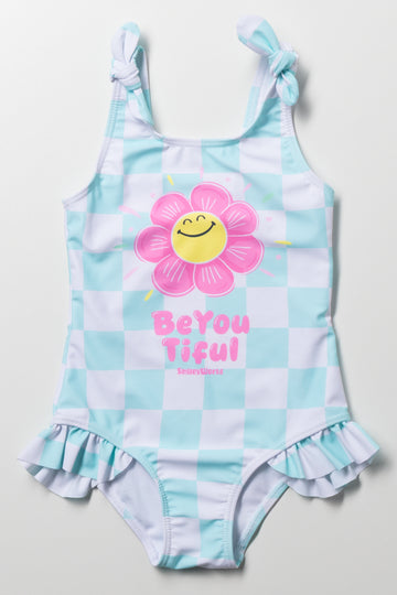 Smiley Check Swimsuit Light Blue