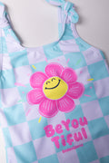 Smiley Check Swimsuit Light Blue (1)
