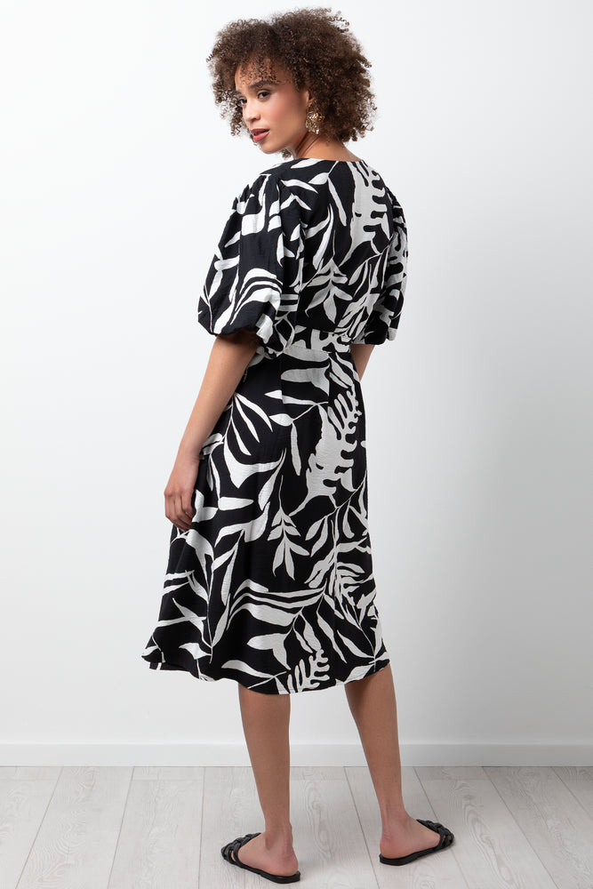 Puff Sleeve Dress Black & White (2)