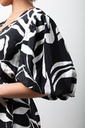 Puff Sleeve Dress Black & White (3)