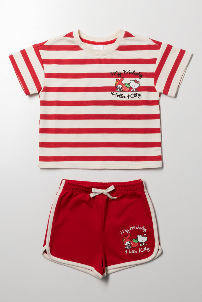 Hello Kitty Stripe Fleece Set Red