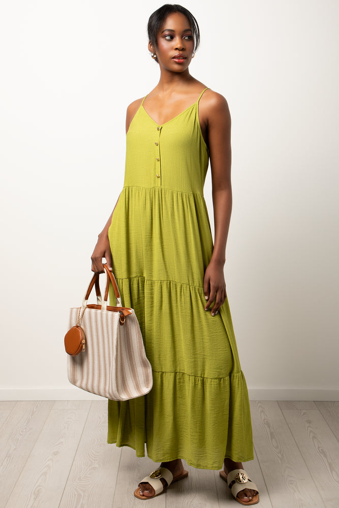 Strappy Tiered Crinkle Dress Green