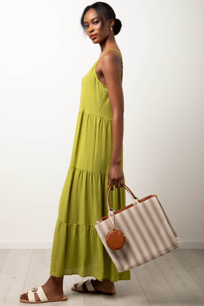 Strappy Tiered Crinkle Dress Green