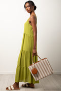 Strappy Tiered Crinkle Dress Green (1)