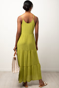 Strappy Tiered Crinkle Dress Green (2)