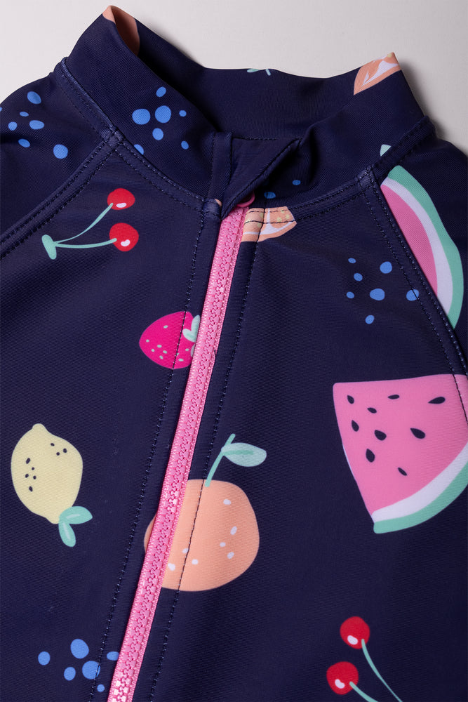 Fruit Long Sleeve Swimsuit Navy
