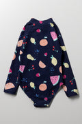 Fruit Long Sleeve Swimsuit Navy (2)