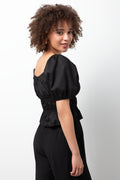 Poplin Puff Sleeve Top Black (2)