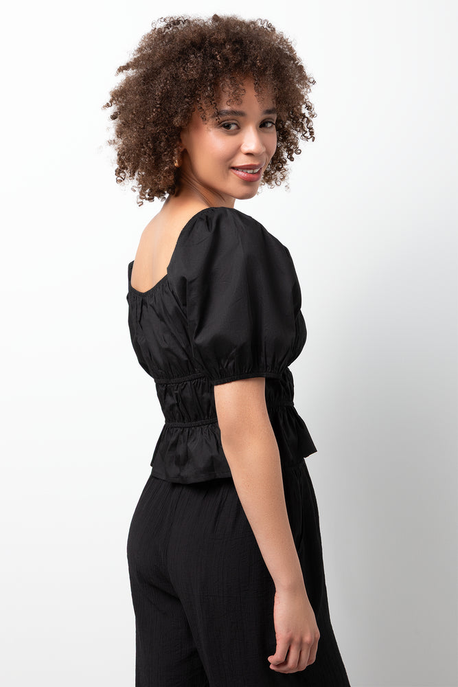Poplin Puff Sleeve Top Black (2)