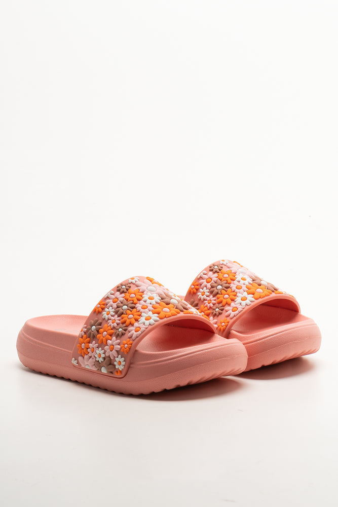 Flower Chunky Pool Slides Coral