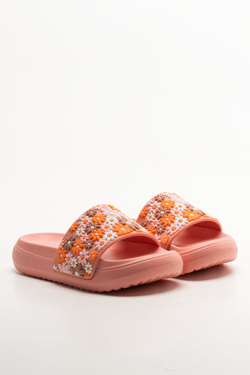 Flower Chunky Pool Slides Coral