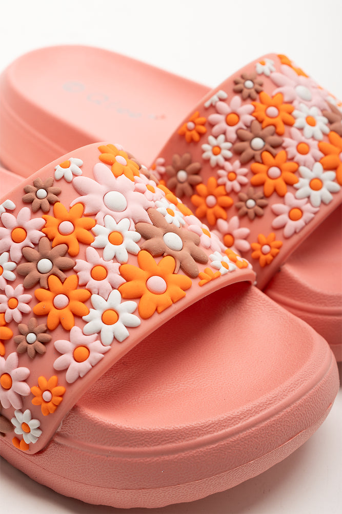 Flower Chunky Pool Slides Coral (2)