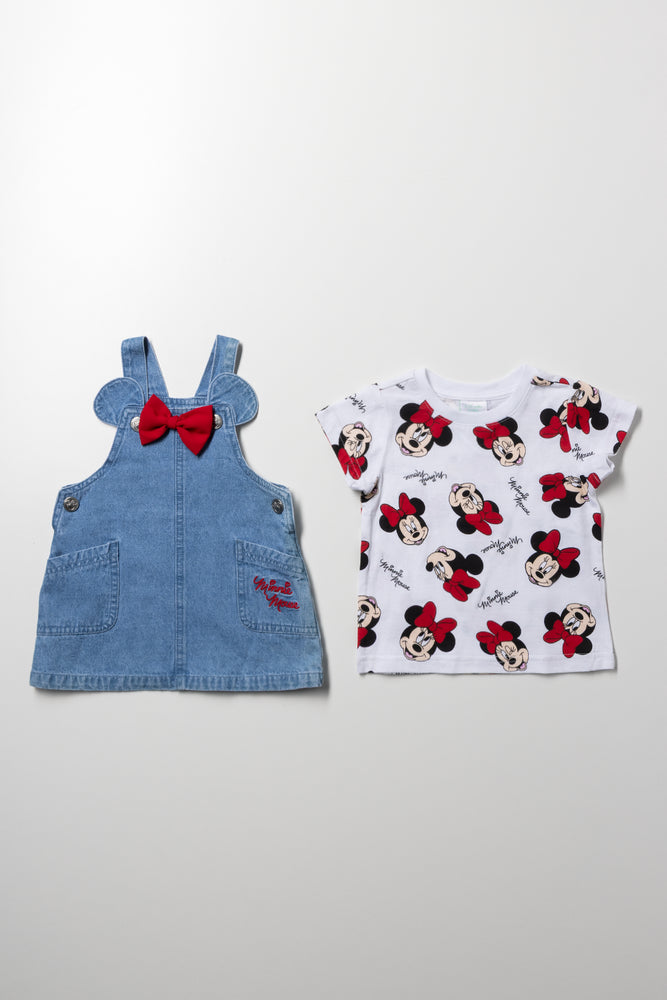Minnie Mouse Denim Pinafore Set Blue And White (2)