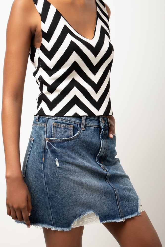 Ripped Mini Denim Skirt Blue