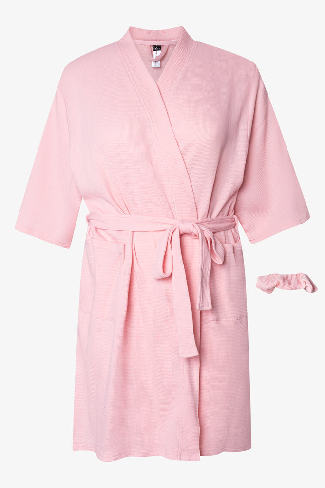Waffle Gown And Scrunchie Set Pink