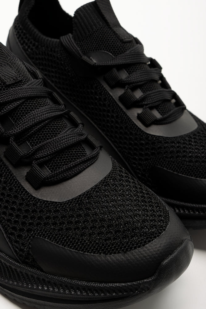 Mesh Lace Up Trainers Black (2)