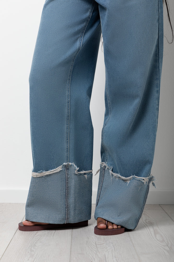 Turn Up Wide Leg Denim Jeans Blue (3)