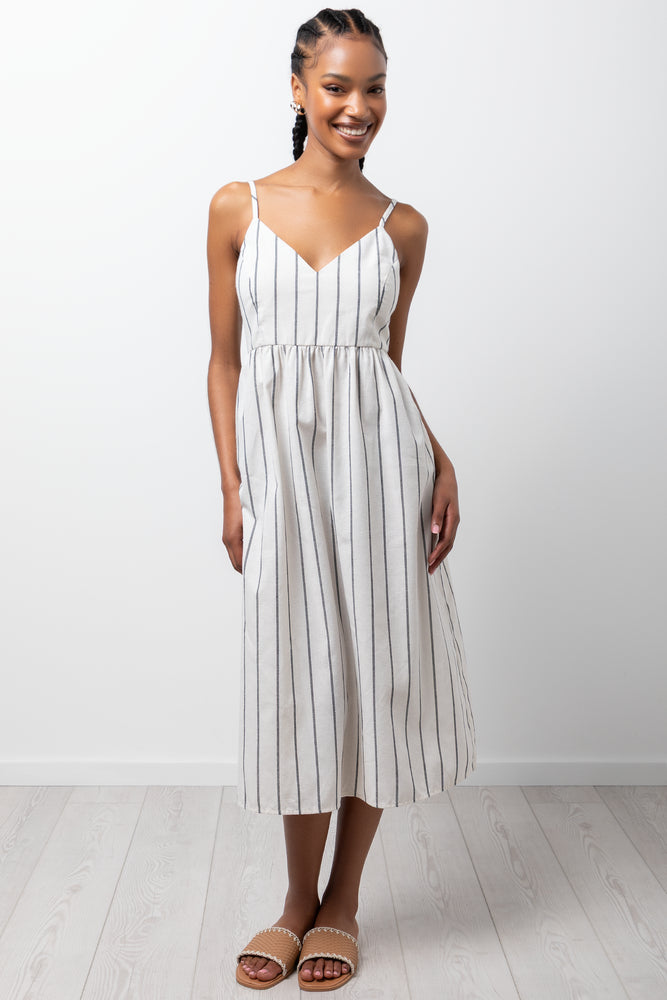 Stripe Fit And Flare Maxi Dress Cream