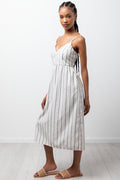 Stripe Fit And Flare Maxi Dress Cream (1)