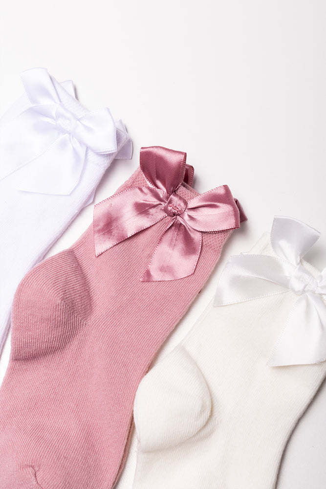 3 Pack Bow Anklet Socks White, Pink And Cream (1)