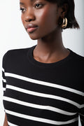 Stripe Ballerina Sleeve Crew Neck Top Black And White (3)