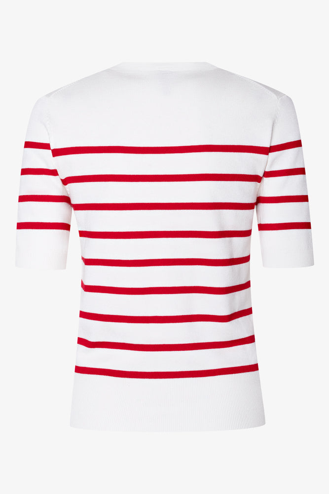 Ballerina Sleeve Crew Neck Stripe Top Red And White