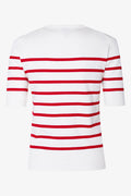 Ballerina Sleeve Crew Neck Stripe Top Red And White (1)