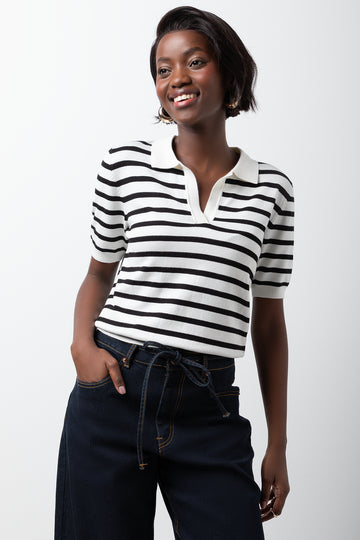 Stripe Ballerina Sleeve Top Black And White