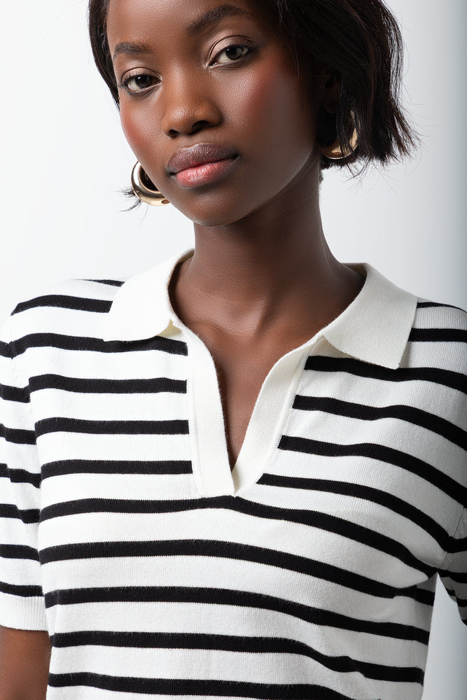 Stripe Ballerina Sleeve Top Black And White (3)