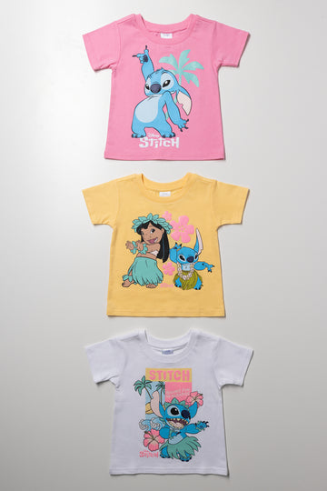 Lilo And Stitch 3 Pack T-Shirts Pink, Yellow And White