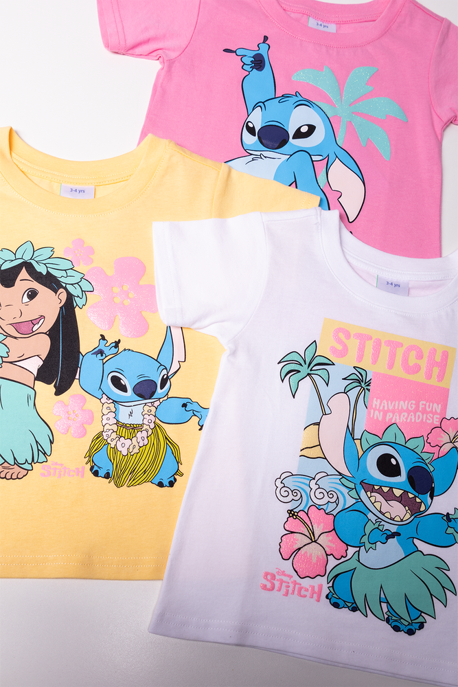Lilo And Stitch 3 Pack T-Shirts Pink, Yellow And White