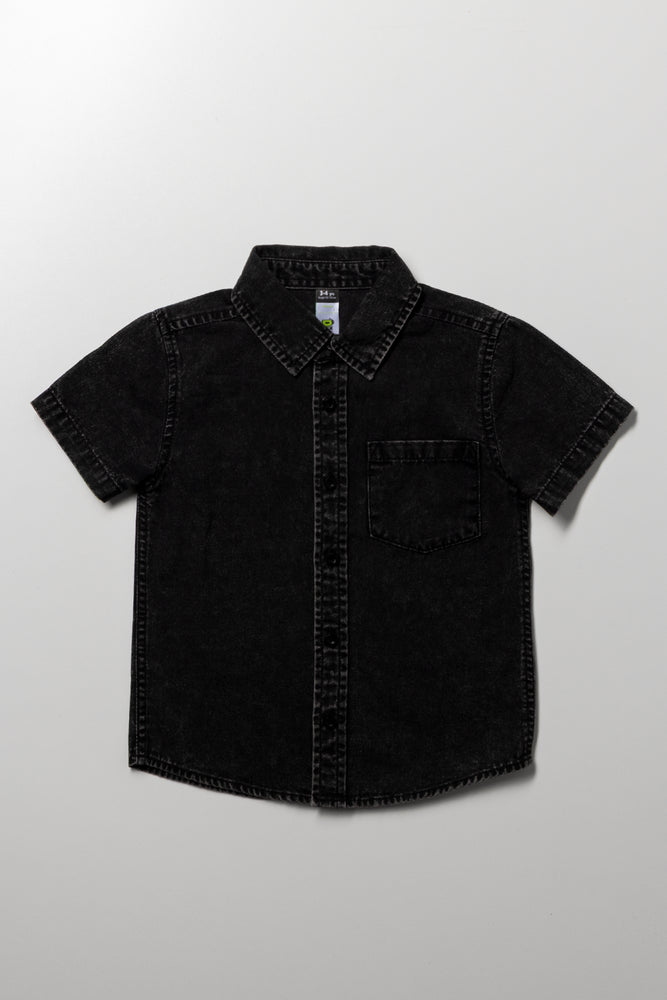 Short Sleeve Denim Shirt Black