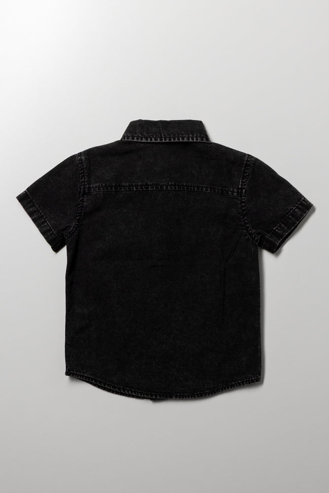 Short Sleeve Denim Shirt Black (2)