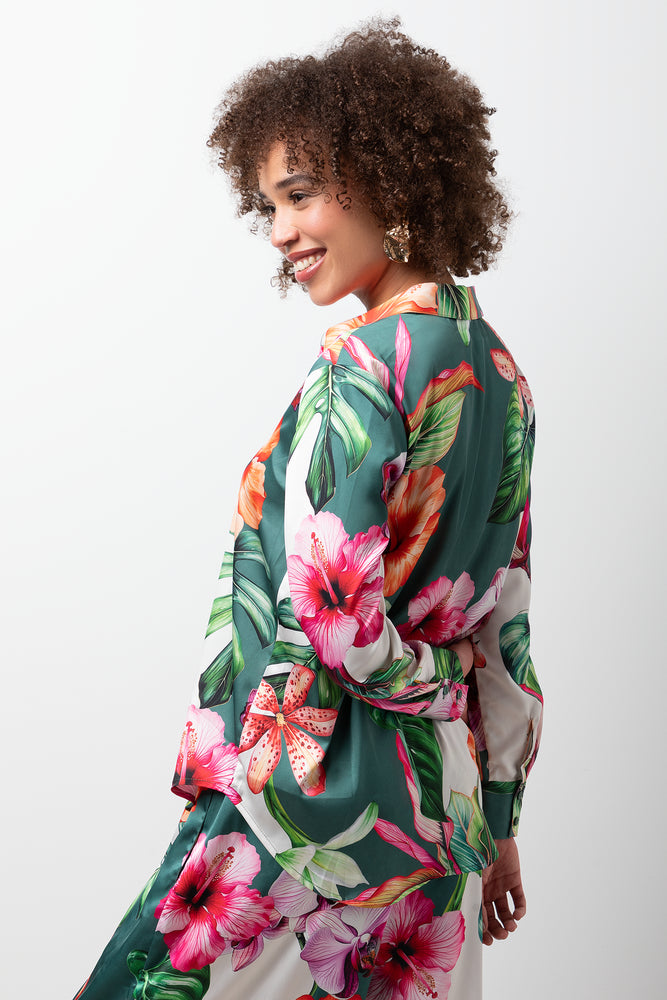 Long Sleeve Floral Satin Shirt Multi (1)