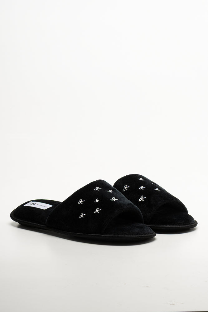 Mini Bow Open Toe Slippers Black