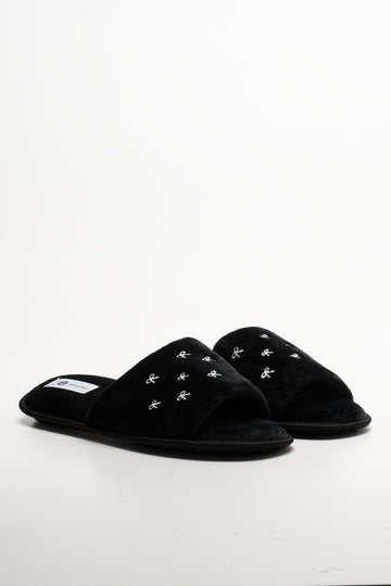 Mini Bow Open Toe Slippers Black