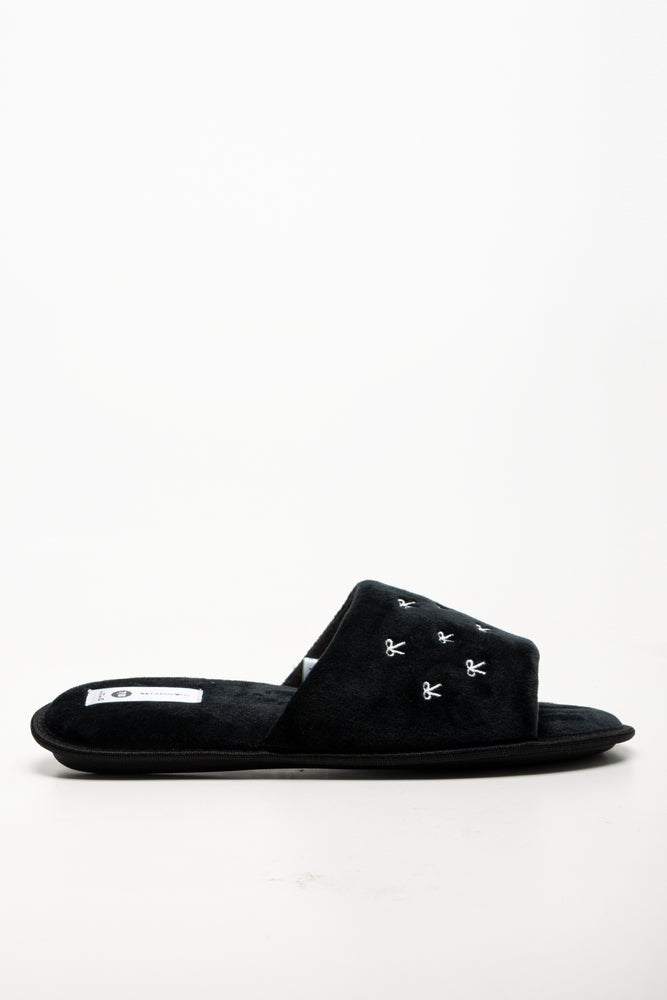 Mini Bow Open Toe Slippers Black