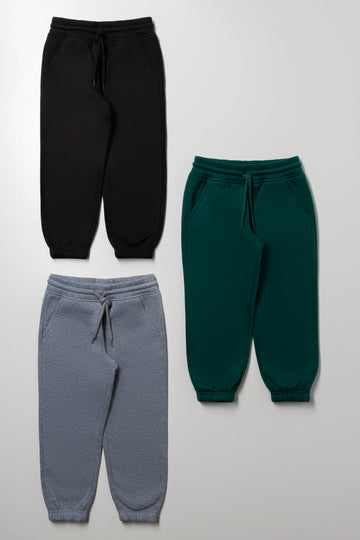 3 Pack Trackpants Black, Grey And Green