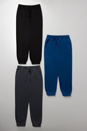 3 Pack Trackpants Black, Dark Grey And Blue