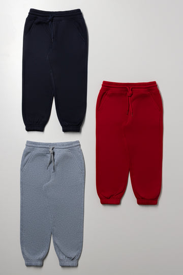 3 Pack Trackpants Navy, Grey And Red