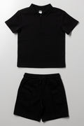 Textured Golfer And Shorts Set Black