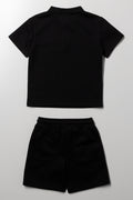 Textured Golfer And Shorts Set Black (2)