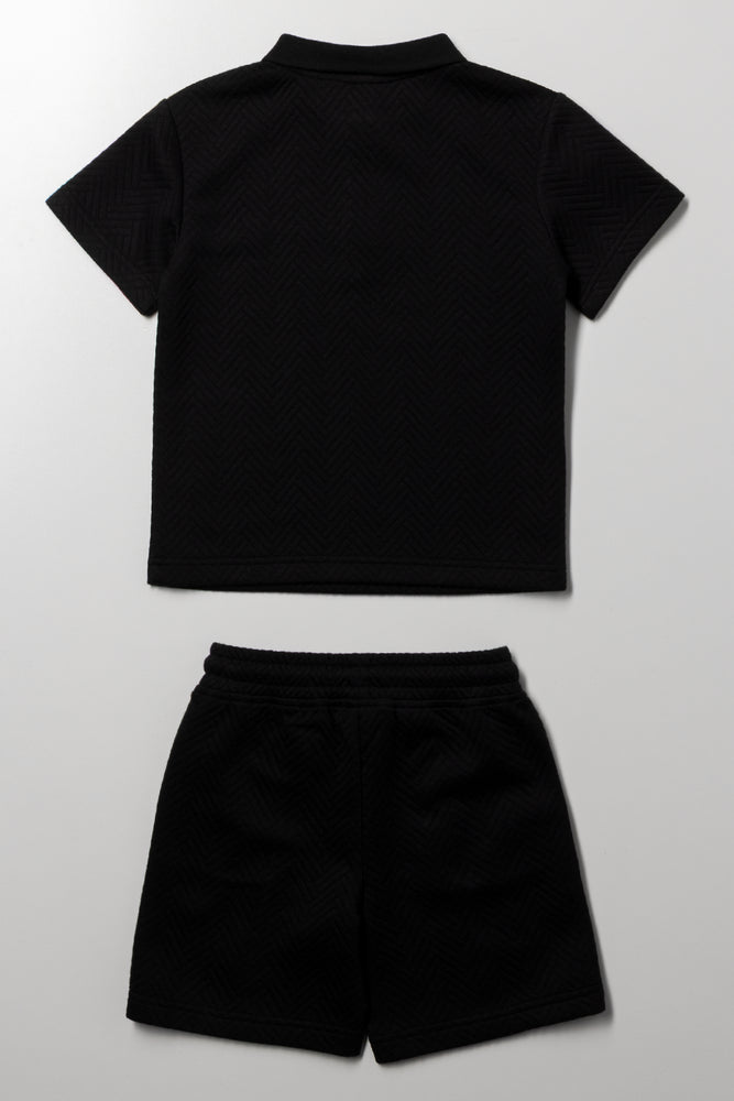 Textured Golfer And Shorts Set Black (2)