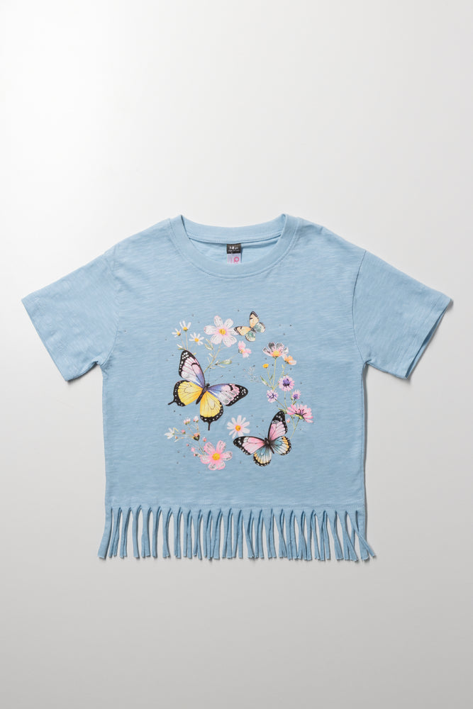 Fringe Hem T-Shirt Blue