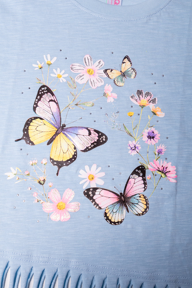 Fringe Hem T-Shirt Blue