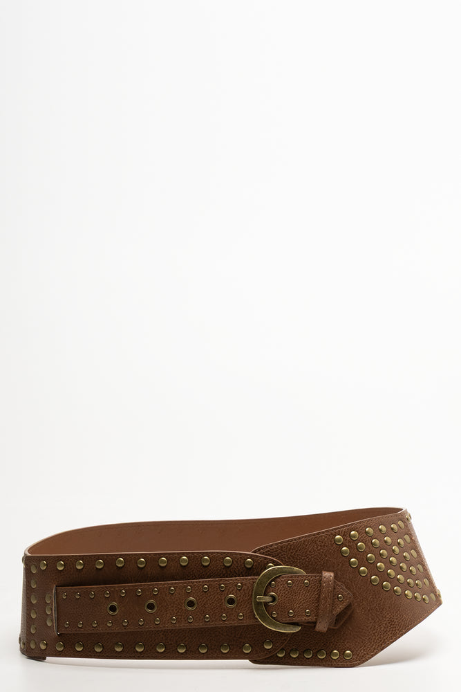 Asymmetrical Studded Belt Brown
