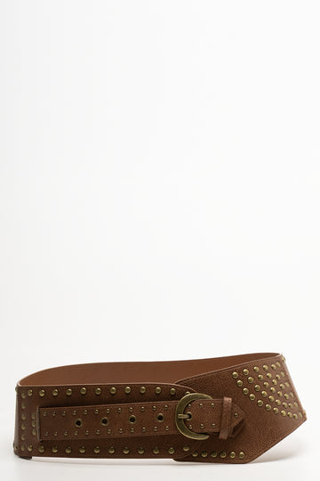 Asymmetrical Studded Belt Brown