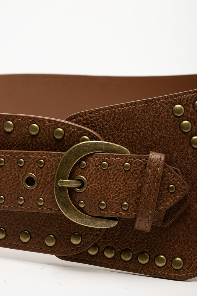 Asymmetrical Studded Belt Brown